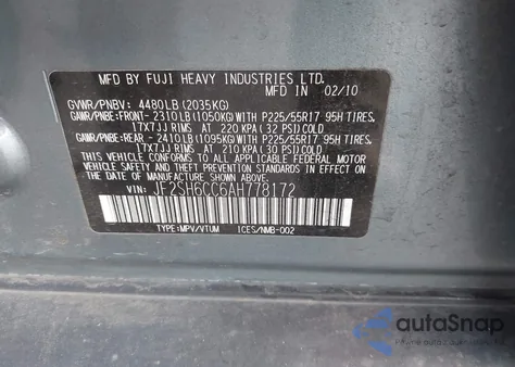 2010 Subaru Forester 2.5X Premium из США, поврежденный, VIN JF2SH6CC6AH778172